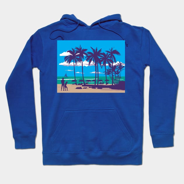 Waikiki Beach in Honolulu Hawaii WPA Poster Art Hoodie by retrovectors